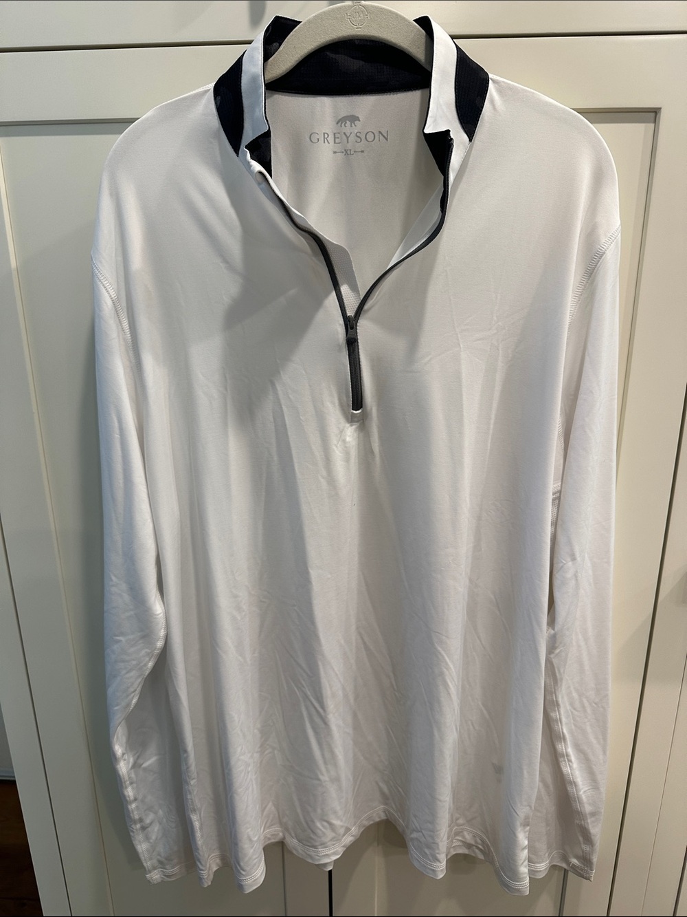 Greyson White Long-Sleeve Quarter Zip with Black Trim